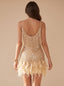 Women's Sequin Mini Dress with Feather Hem and Spaghetti Straps
