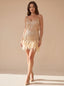 Women's Sequin Mini Dress with Feather Hem and Spaghetti Straps