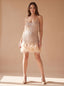 Women's Sequin Mini Dress with Feather Hem and V Neck, rose gold