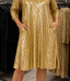 Women's Sequin V-Neck Party Dress with Pockets in gold