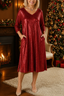 Women's Sequin V-Neck Party Dress with Pockets in red