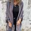 Women's long shawl collar cardigan with fringed hem in grey