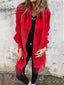 Women's long shawl collar cardigan with fringed hem in red