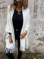 Women's long shawl collar cardigan with fringed hem in white