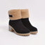 Women's black shearling cuff ankle boots with block heel