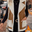 Women's shearling lapel colour block vest in rust