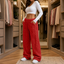 Women's Sherpa Fleece-Lined Wide-Leg Pull-On Pants in red