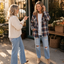 Plaid shacket worn with jeans