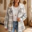 Women's sherpa lined plaid flannel shacket in light blue