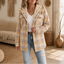 Women's sherpa lined plaid flannel shacket in beige
