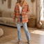Women's sherpa lined plaid flannel shacket in brown