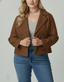 Women's short double breasted peacoat in brown