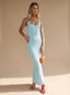 Women's Sleeveless Sequin Maxi Dress with Scoop Neck, blue