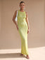 Women's Sleeveless Sequin Maxi Dress with Scoop Neck, yellow