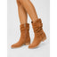Women's slouchy buckle mid calf boots in brown