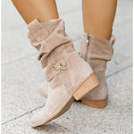 Women's slouchy faux suede mid calf boots in beige