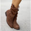 Dark brown slouch boots shown close up