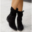Black mid calf slouch boots seen from the front