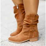 Women's slouchy faux suede mid calf boots in light brown