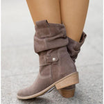Women's slouchy faux suede mid calf boots in khaki