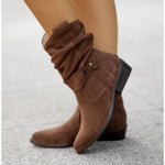 Women's slouchy faux suede mid calf boots in dark brown