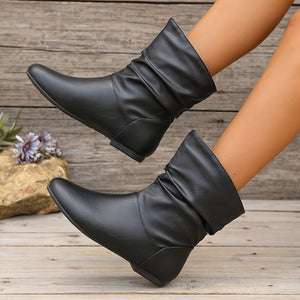 Women's slouchy slip on flat ankle boots in black