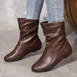Women's slouchy slip on flat ankle boots in coffee brown