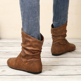 Women's slouchy slip on flat ankle boots in light brown