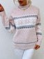 Women's Snowflake Mock Neck Sweater with Relaxed Fit