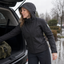 Softshell jacket with the hood up