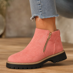 Pink ankle boots with side zip and lug sole