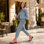 Pink ankle boots styled with a denim outfit