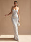 Women's Square Neck Bodycon Sequin Maxi Dress with Thin Straps