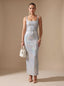 Women's Square Neck Bodycon Sequin Maxi Dress with Thin Straps
