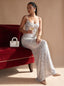 Women's Square Neck Bodycon Sequin Maxi Dress with Thin Straps, silver
