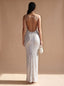 Women's Square Neck Bodycon Sequin Maxi Dress with Thin Straps