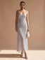 Women's Square Neck Bodycon Sequin Maxi Dress with Thin Straps