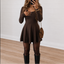 Women's Square Neck Long Sleeve A-Line Mini Dress in brown
