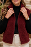 Women's stand collar plush thermal puffer vest in burgundy