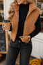 Women's stand collar plush thermal puffer vest in light brown