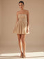 Women's Strapless Glitter Tulle Mini Dress with Ruched Bodice, gold