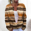 Close-up of the cable knit stripes on the amber and brown cardigan