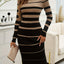 Women's Striped Mock Neck Sweater Dress in black