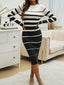 Women's Striped Mock Neck Sweater Dress