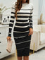 Women's Striped Mock Neck Sweater Dress
