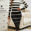 Women's Striped Mock Neck Sweater Dress in white