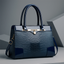 Women's Structured Croc-Effect Faux Leather Handbag in navy blue