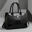Women's Structured Croc-Effect Faux Leather Handbag in black