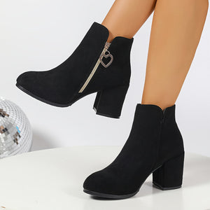 Women's black suede ankle boots with zip detail