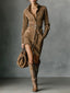 Women's Suede-Look Belted Shirt Dress in Brown in brown